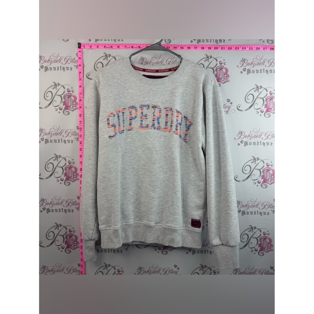 Superdry sweater neon orange Light Gray Crewneck Sweatshirt with Multicolor Logo